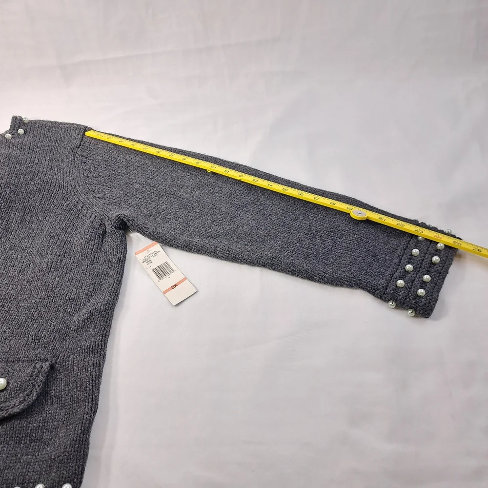 Nine West Women's Faux Pearls Embossed Charcoal Sweater/Cardigan Size 3X - Picture 12 of 15